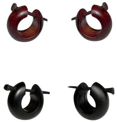 4 pendientes de madera, 2 de color marron y 2 de color negro, ancho 15mm y palito fuerte, grosor 6mm.