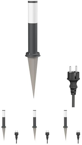 ledscom.de 4 pzas. luz de camino/luz de bolardo/luz de jardín PORU con pincho de suelo y cable de 2m para exteriores, IP44, 39cm, antracita, 1 x E27 max. 60W