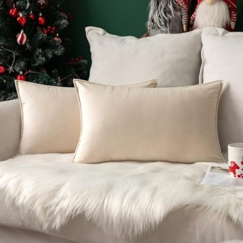 MIULEE 2er Set Samt Kissenbezug Flansch Kissenhülle Dekorative Sofakissen Dekokissen Umwickelte Kante Kissenbezüge Zierkissenbezug für Sofa Wohnzimmer Schlafzimmer 40x60 cm Creme weiß
