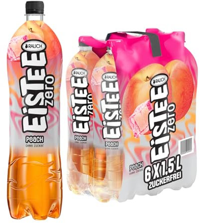 Rauch Eistee Zero Peach | Zuckerfreie Erfrischung | Pfirsich Geschmack aus Schwarztee und Hagebutte | 6x 1,5 Liter PET Flasche