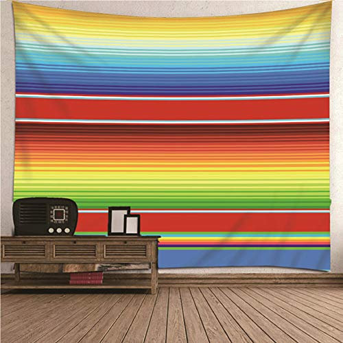 EHOMERY Wandbehang Deko Wanddeckeo Mehrfarbig Mehrfarbige Streifen Wandteppich Orient Wandtuch Groß Wandschmuck Schlafzimmer Wohnzimmer Wanddekoration 150X130Cm