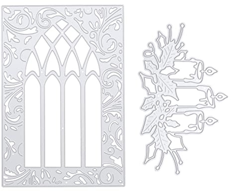 Be In Your Mind 2 Stück Stanzformen Kerzenform Metall Stanzformen und Tür Fenster Rahmen Spitze Prägewerkzeug DIY Album Schablone Vorlage für Scrapbooking Kartenherstellung