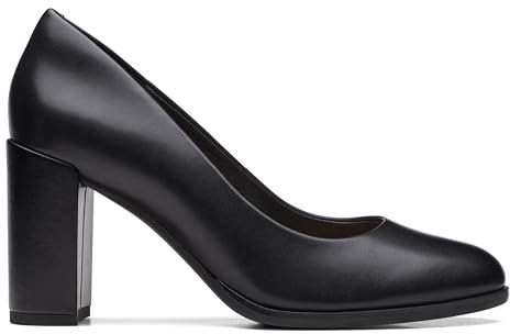 Clarks Women's Freva85 Court Pump, Black Leather, 4.5 UK