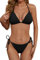 Zuvebamyo Damen Zweiteiliges Bikini Badeanzug Set – Sexy RIPP-Optik Triangle Top, Badeanzüge mit Bindebändern, Cheeky Bikini Sets, Schwarz, S