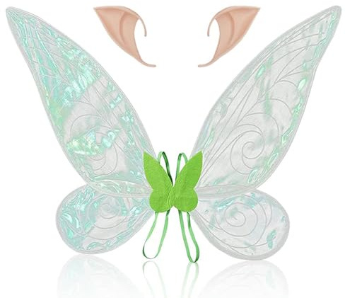 COLEESON Ailes de Fée Adulte, Ailes de Elfe avec et Oreille Elfe, Ailes de Papillon, Ailes de Princesse, Fairy Wings, Costume d'Aile pour Carnaval ou Soirées, Costume Fée pour Halloween Fête Cosplay