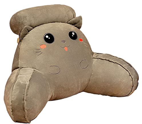 Bowtus Lendenkissen mit Armlehnen, Lesekissen mit Zerkleinertem Memory Schaum, Bücherkissen mit Abnehmbarer Nackenrolle & waschbarem Bezug Rückenstütze Kopfkissen (graue Katze, 60*40cm)