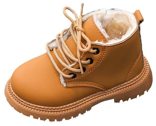 Happy Cherry Stivali da Neve Ragazzi Ragazze Pelle Scarpe Invernali Bambini Stivaletti Impermeabili Antiscivolo Scarponcini Inverno Suola Morbida in Gomma Resistente Esterno Marrone EU 22