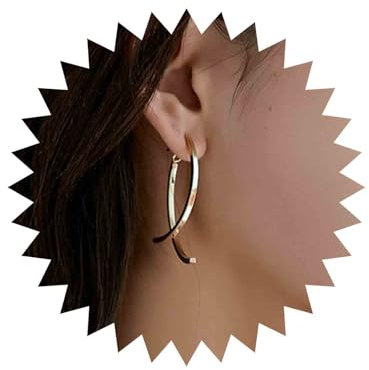 Aneneiceera Boho Abstrakte Fisch-Ohrringe, Gold, gebogener Pfosten, einzigartige Kreuz-Manschetten-Ohrringe, gebogener Stab, Vorderseite, Rückseite, lineare Tropfen-Ohrring, Abschlussball, glänzende