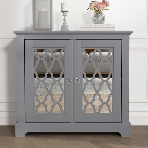 Galano Novara Buffet à 2 Portes, Armoire de Rangement et organiseurs – Console de présentation – Armoire Autonome pour Salon, entrée, Couloir, Cuisine – Gris Froid