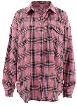 Chemise à carreaux rose pour femme - Style urbain - Style décontracté - Manches longues, Vichy, M