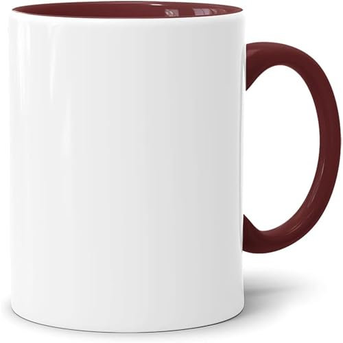 Acen Merchandise Tazze a sublimazione senza stampa di alta qualità, in ceramica con paletta o set | tazze a sublimazione con inchiostro (36 pezzi, interno e manico rosso vinaccia)