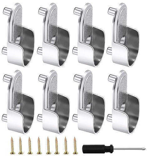 SJUNJIE 8 Stücke Kleiderstange Halterung Mit 8 Stücke Schrauben und 1 Stücke Schraubendreher,Kleiderstangenhalter,Stangenhalterung für 15 Mm Ovale Kleiderstange und U-Förmige Kleiderstange (Silber)