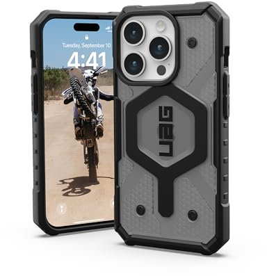 URBAN ARMOR GEAR UAG [Updated Ver] Compatible with iPhone 15 Pro Case 6.1 Pathfinder Clear Ash/Black Built-in Magnet Compatible with MagSafe Charging Rugged Transparent Dropproof Protective Cover