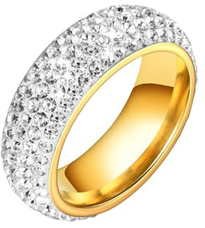 Ayoiow Ringe Edelstahl für Herren 8mm Mit Zirkon Gold Ehering Zirkonia