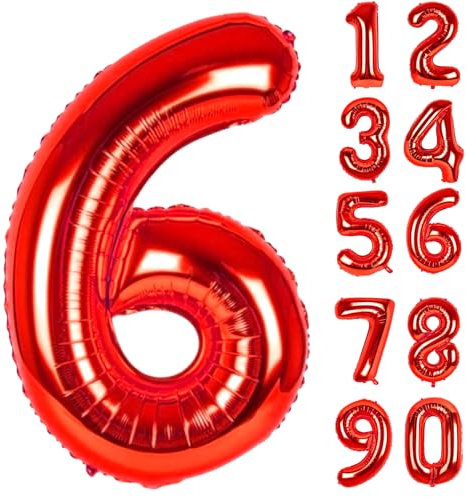 Zahlen Luftballons Geburtstag 6 Rot, Folienballon Riesen 88cm Helium Ballons Zahl Luftballon Zahlenluftballons Geburtstagsdeko Für Mädchen Junge Kindergeburtstag Babyparty Jubiläum Party Deko
