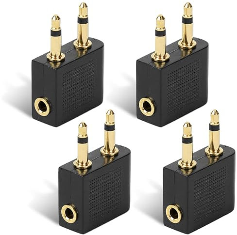 NAYAGOGO 4 Pcs Airplane Headphone Adaptor, Airplane Jack Adapter, Golden Plated Airplane Flight Headphone Adapters, Airline Headphone Adapter, Headphone Airplane Adapter