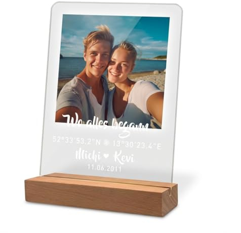 Yuweli® Wo alles begann Fotobild auf Acrylglas Hochzeitsgeschenk Foto Geschenk personalisierbar zum Hinstellen Ich Liebe Dich Paar Geschenke personalisierte Geschenke