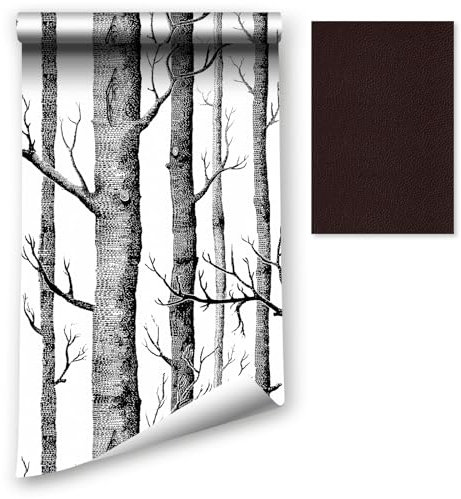 ICYEHAO Birkenbaum Selbstklebende Tapete,44.5 x 400cm Holz Stil Tapete Schwarz und Weiß Abziehen und Aufkleben Tapete Abnehmbarer Baum Kontakt Papier für Schlafzimmer,Bad,Schrank