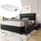 Polsterbett 90x200, LED Einzelbett mit 2 Schubladen und verstellbarem Kopfteil, Bett Jugendbett Stauraumbett Funktionsbett Rückenlehne Bettgestell mit Holz Lattenrost, Leinen, Schwarz, Mit Matratze