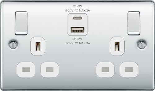 BG polished chrome Double Socket with USB 22W Type A & Type C USB NPC22UAC22W