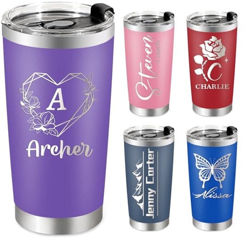 Personalized Tumblers With Names - 24 Designs, 20 oz Custom Tumbler Gifts for Dad Mom Women Men, Fathers Day, Customized Coffee Travel Mug With Lid
