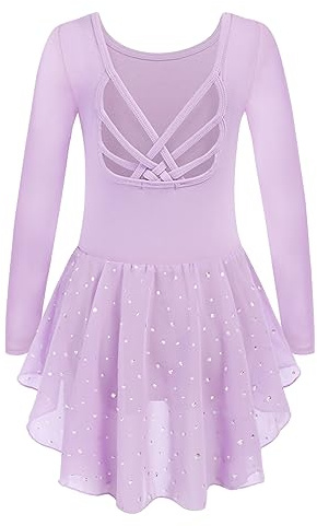 Arshiner Abito da Balletto per Bambine - Abbigliamento da Ballo in Cotone con Gonna Tutù - Viola - 2-3 Anni