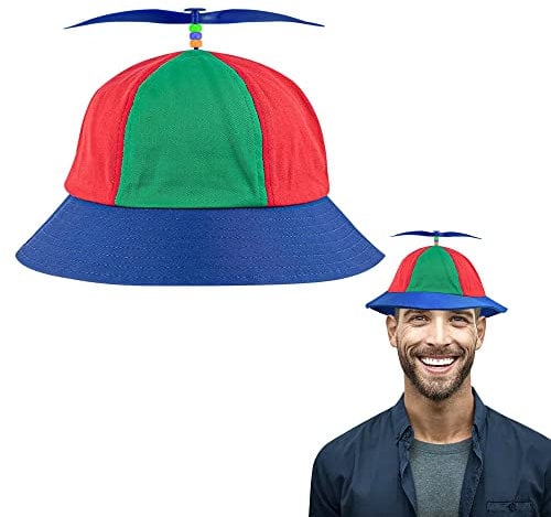 HEKOBAG 2Pcs Propeller Hat, Bucket Hat Colorful Helicopter Hat, Detachable Top Cap, Funny Adult Fisherman Hat, Baseball Cap With Propeller for Party Costume -57cm