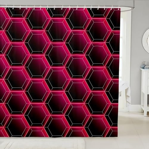 Duschvorhang 180x200 Geometrie Sechseck, 3D Shower Curtains Geometrie Sechseck Duschvorhänge Anti Schimmel Wasserdicht, Badewanne Vorhang Waschbare Badezimmer Vorhänge mit 12 Haken vq7463