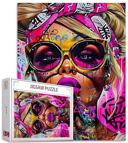 Tucocoo Graffiti Cool Girl Jigsaw Puzzles for Adults 1000 Pieces, Fashion Woman Wearing Sunglass Art Jigsaw Puzzle Colorful DIY Puzzles for Home Decoration, Family Puzzle Perfect for Game Nights