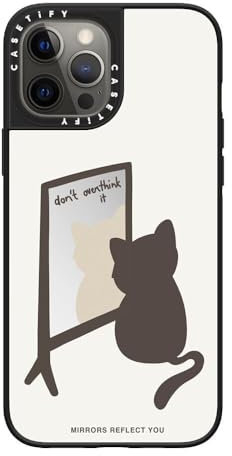 CASETiFY Mirror iPhone 12 Pro Max Case [Reflective / 4.9ft Drop Protection/Compatible with Magsafe] - overthinking cat - Silver On Black