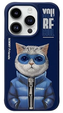 NIMMY Friends iPhone Case 12 & 12 Pro 13 Pro Blue Cool and Cute Series Glasses (Cat with Silver Zipper, iPhone 12 & 12 Pro)