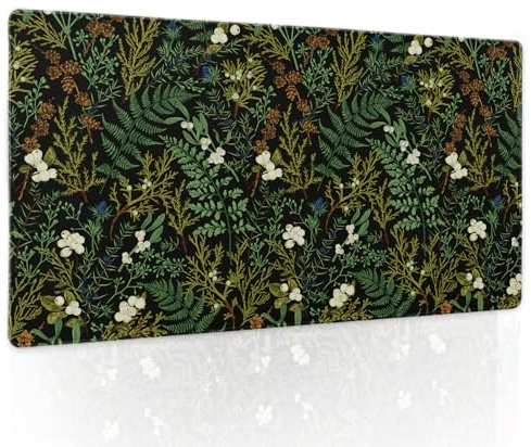 Black Aesthetic Vintage Botanical Gaming Mouse Pad Large XL Cute Forest Green Plant Nature Floral Extended Large Big Mousepad Non-Slip Stitched Edge Long Mat for Desk Computer,24x14 Inch,60x35 CM