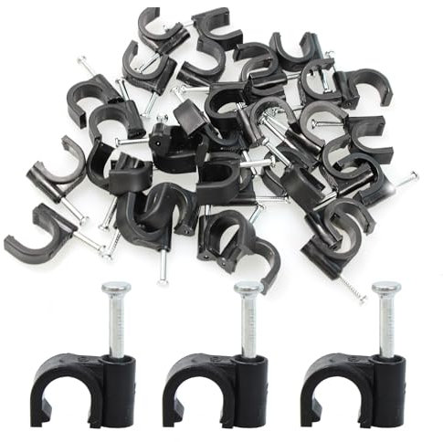 PDETVEO 100PCS Black Half Clamps J-Hook with Nail, 1/4 Inch Nail, Pipe Clamp J-Hooks