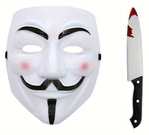 Boolavard V for Vendetta Face Mask Bloody Kitchen Knife Halloween Horror Chef Party Set
