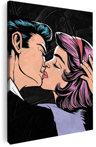 Artmazing | Comic Liebe Bild bunt | S-Art Bilder | Comic Liebe Bilder Modern | Coole Wandbilder Wohnzimmer | Wandbild Comic Liebe Deko XXL | Bild Leinwand XXL | buntes Poster für Wand