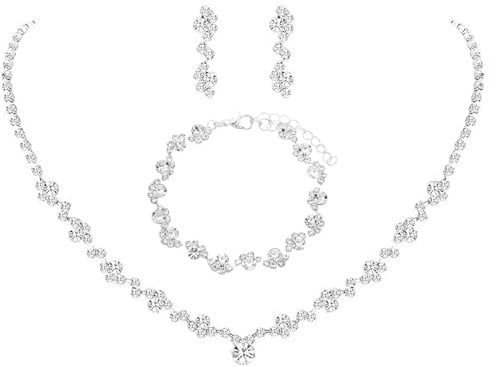 AOWVUTS Parure Gioielli Donna Matrimonio Cristallo Sposa Collana Strass Orecchini Pendenti con Bracciale Set di Gioielli da Sposa per Fidanzamento Nozze Sposa Damigella d'Onore