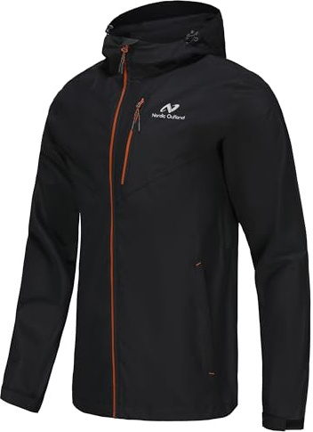 NORDIC OUTLAND Mens Rain Jacket with Mesh Lining,Waterproof Breathable Raincoat,Hooded Windbreaker for Outdoor (X-Large, Black)