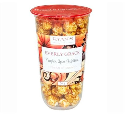 Everly Grace Popcorn – Pumpkin Spice Perfection, 60 g – Vasos de palomitas con caramelo, especias de calabaza y especias otoñales de nuestra fábrica en Augsburgo, Alemania