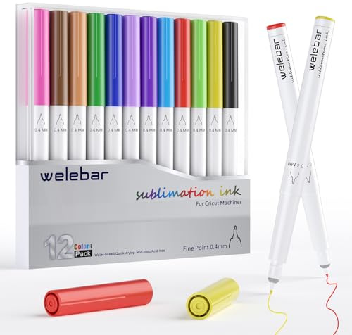 Welebar Penne a sublimazione per Maker 3/Maker 4/Explore 3/Explore 4/Air 2, set di 12 colori assortiti, punte da 0,4 mm, per tazze, magliette, fai da te