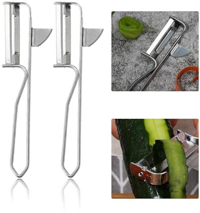 2 PCS Universal Sparschäler, Pendelschäler mit Geschärftem Ausstecher, Edelstahl Professional Sparschäler, Hochwertige Gemüseschäler mit Aushöhler,15 cm x 2.6 cm Spargelschäler(Silber)
