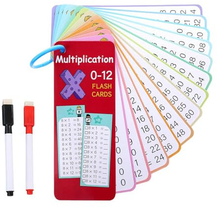FloralGrace 0-12 Einmaleins Karten mit 2 abwischbaren Stiften, Lernkarten für Kinder, Selbstkontroll-Klassenzimmer und Heim-Lernhilfe, 15 Karten