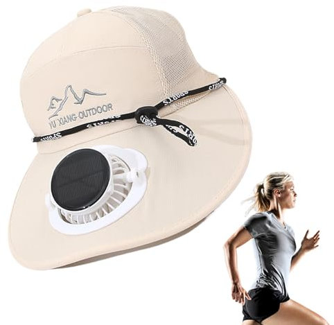 Ancsttu Solar Power Fan Hat,Outdoors Sunshade Hat with Fan - UPF50+ Summer Hat with Solar Powered Fan, Ideal for Outdoor, Camping, Travel Beige