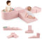 GOPLUS 5 PCS Parcours Motricité Bébé avec Housse Lavable & Amovible, Module Motricité Bébé en Tissu Suédé, Rembourré Éponge de Densité, Piscine à Balle & Toboggan pour Ramper, Enfant 3 Ans+ (Rose)