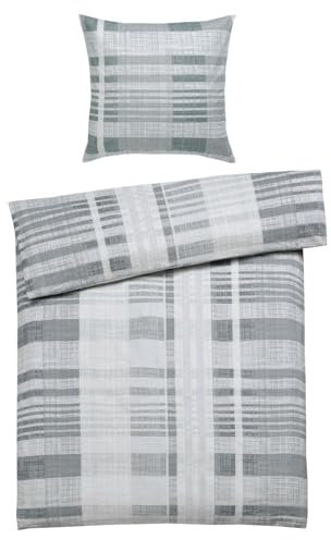 casa NOVA Flanell-Bettwäsche - 135 x 200 cm - Grau - Baumwolle - mit Reißverschluss