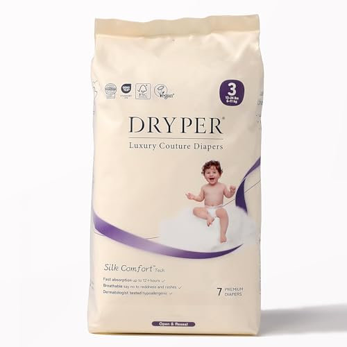 DRYPER Baby Windeln Größe 3 (6-11kg / 13-24 lbs), 12H Auslaufschutz, 3D Auslaufschutz, Nässeindikator, ultradünner weicher absorbierender Kern, hypoallergen für empfindliche Haut, tragbar, 7 Windeln