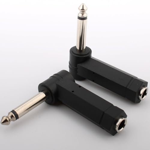 RUNCCI-YUN 2 Piezas Adaptador Mono ángulo Recto 6,35 mm TS 1/4,Macho 6,35 mm a Hembra 6,35 mm en ángulo Recto, Conector ángulo Recto Audio 6,35 mm para Amplificador de Altavoz y Guitarra