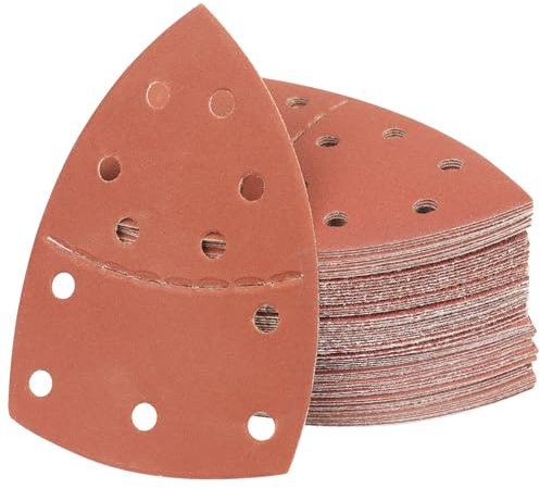 PMIQSA 100 Stück 320 Körnung Deltaschleifer Schleifpapier Klett Schleifdreiecke Schleifpads 152x105mm Multischleifer Schleifpapier für Holz Beton Metal Dreieckschleifer