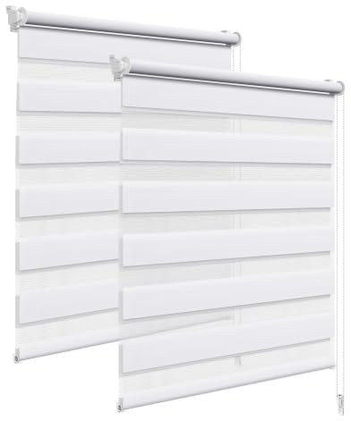 WOLTU Doppelrollo Klemmfix 2er Set, Rollos für Fenster ohne Bohren | Lichtdurchlässig & Verdunkelnd, Duo Klemmrollo für Fenster und Tür, 65x120 cm [Stoffbreite: 62 cm], Weiß