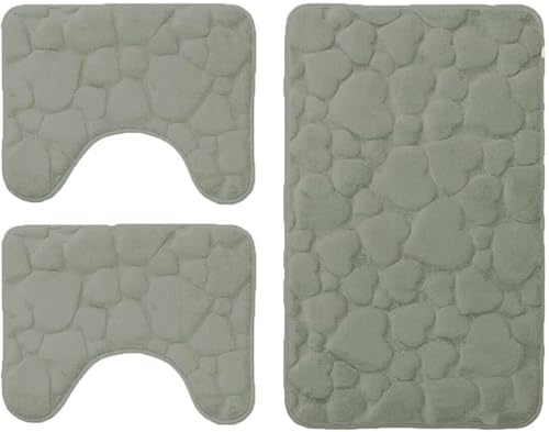 GX GARGIX Set Completo Tappetini da Bagno, 3 Pezzi, Antiscivolo e Assorbente per Bagno, WC, Bidet e Doccia Vari Colori (TCS-4/Fango, Set 3 Pezzi, Cuori)
