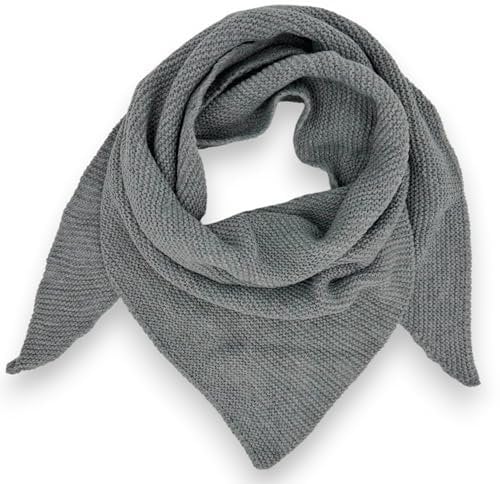 Ziona Strickschal Dreieck Damen Made Italy Wolle Dreiecksschal weich leichtes Dreieckstuch 170x115cm (Grau)
